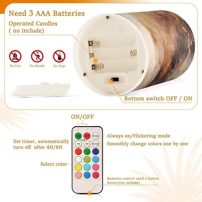 Flickering Flameless Candles, Brown White Marble LED Candles with Remote Timer, Set of 2 Battery Operated Candle for Valentine Wedding Birthday by GreenHaven Gardens
