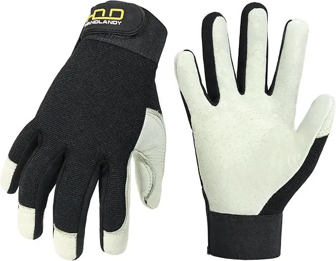 HLDD HANDLANDY Leather Work Gloves for Men & Women, Adjustable Wrist Cowhide Gardening Glove with Reinforced Palm for Driver by GreenHaven Gardens
