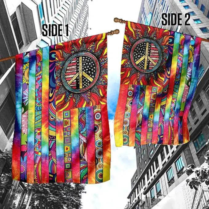 FLAGWIX Hippie Peace Flags, Summer Flag Decorations For Home, Outside, House Flag (30 x 40), Sunflower Hippie Decor House Flag, USA House Garden Flags, Premium Polyester, Decorative Outdoor Flags by GreenHaven Gardens