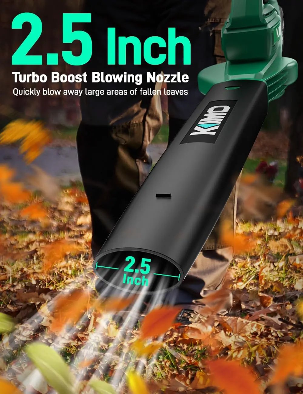 KIMO Leaf Blower Cordless with Battery and Charger, 2 Pack Batteries, Extension Tube, 20000 RPM Variable Speed, Lightweight Cordless Leaf Blower, Battery Operated Leaf Blowers for Lawn Care and Patio by GreenHaven Gardens