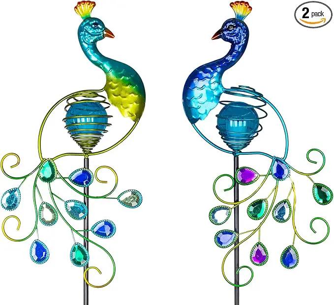 Viveta Garden Solar Lights Decorative, 2 Pack Metal Peacock Solar Lights Stake for Outdoor Garden Patio Yard Lawn Decorations by GreenHaven Gardens