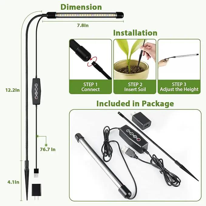 Juhefa Grow Light for Indoor Plants Growing, 6000K Full Spectrum Gooseneck Plant Lamp for Seedings Succulents Small Plants, Auto On/Off Timing & 5 Dimming, 1-PACK by GreenHaven Gardens