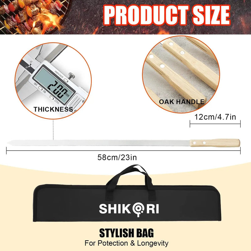SHIKORI Kabob Skewers,BBQ Barbecue Skewers,Stainless Steel Sticks,23 Inch Heavy Duty Large Wide Reusable,with Nonslip Wooden-6 Pcs by GreenHaven Gardens