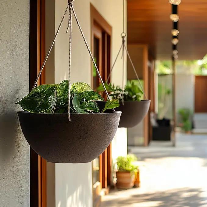 LA JOLIE MUSE Large Hanging Planters - 13 Inch Flower Pots Outdoor Indoor, Hanging Garden Planters Set of 2, New Iron Color by GreenHaven Gardens