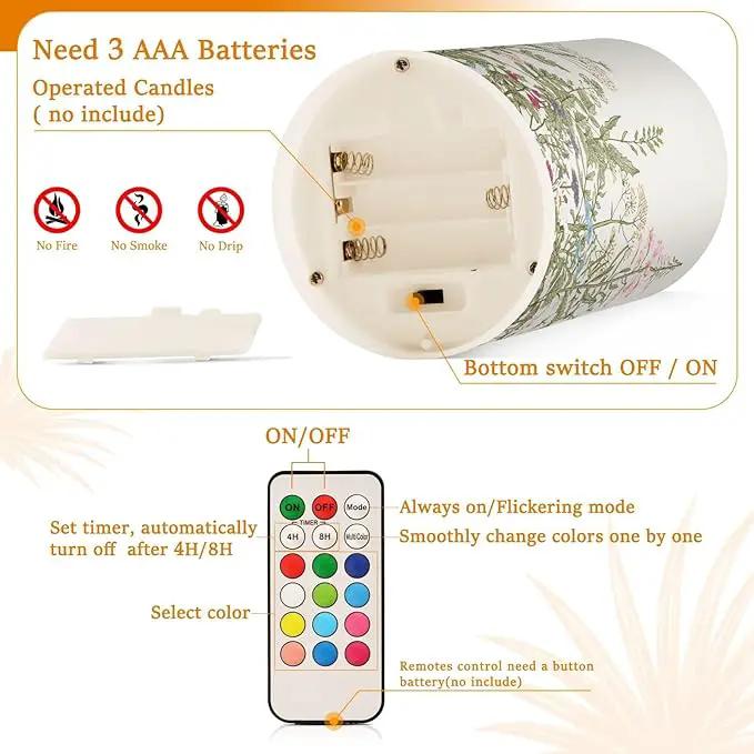 Flickering Flameless Candles, Flowers Herbs Wildflowers Botanical LED Candles with Remote Timer, Set of 2 Battery Operated Candle for Valentine Wedding Birthday by GreenHaven Gardens