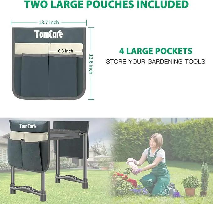 TomCare Garden Kneeler and Seat 10.64” Wider Larger Soft Kneeling Pad Garden Bench with 2 Large Tool Pouches Heavy Duty Garden Stool Foldable Tools Gardening Gifts for Women Men Gardeners,Grey by GreenHaven Gardens