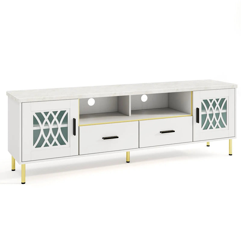 71 Inch TV Stand with Glass Doors for 80 Inch TVs-White by DirectDeals