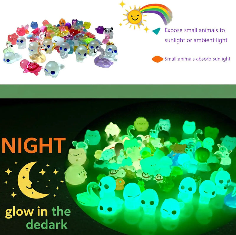 115 Pcs Glow-in-Dark Mini Resin Animals Miniature Animals Figurines Tiny Little Glow in Dark Small Animal Figures to Hide Mini Animals Micro Landscape Ornaments Fairy Garden Accessories by GreenHaven Gardens