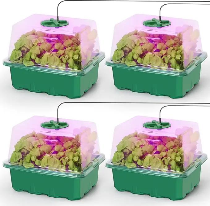 MIXC Seed Starter Kit with Grow Light, Seedling Trays Mini Propagator Plant Grow Kit with Humidity Vented Domes and Base for Seeds Starting Greenhouse by GreenHaven Gardens
