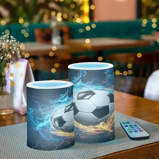 Flickering Flameless Candles, Soccer Ball LED Candles with Remote Timer, Set of 2 Battery Operated Candle for Valentine Wedding Birthday by GreenHaven Gardens