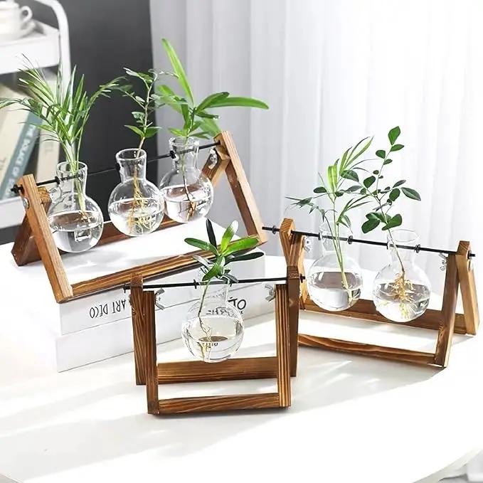 Kingbuy Plant Propagation Station Air Plant Terrarium Bulb Vase with Wooden Swivel Holder Desktop Glass Planter for Indoor Water Plants Home Office Tabletop Decor - 1 Bulb Vase by GreenHaven Gardens