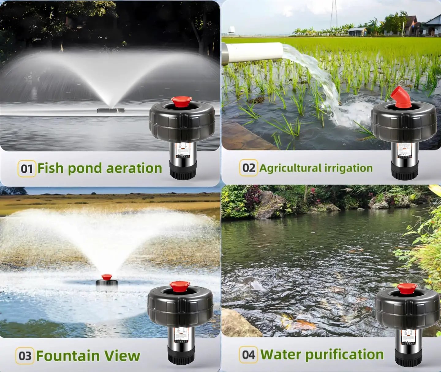 Pond Fountain Aerator, 1HP 15000 GPH Floating Fountain Pump with Timer & 100FT Cord, Stainless Steel Pond Jet System for Large Outdoor Ponds & Lakes by GreenHaven Gardens