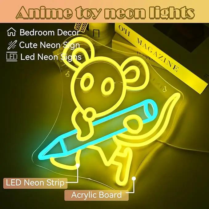 Pencil Mouse Neon Sign Yellow Led Neon Signs Classroom Neon Lights for Wall Decor Dimmable Light Up Sign for Classroom Bookstore Library Bookish Museum Teen Gifts (USB Powered 5V/2A) by GreenHaven Gardens