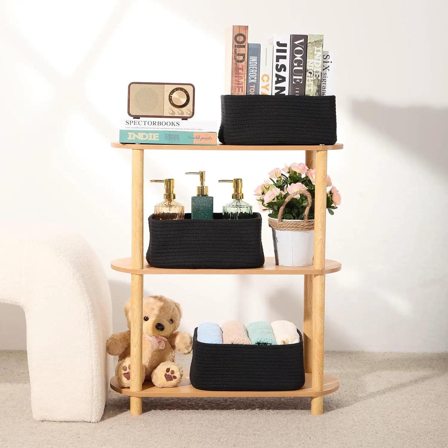 Small Storage Baskets for Organizing | Closet Organizer Bins | Shelf Toy Basket | Woven Rope Baskets | Cube Decorative Box | Shallow Basket | 11.5x7.5x4.7” | 3 Packs Black by GreenHaven Gardens
