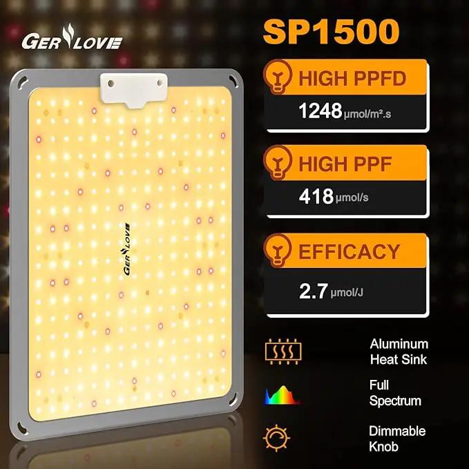 LED Grow Light, SP1500 Sunlike Full Spectrum Dimmable Plant Lights with Thermometer, Growing Lamps for Indoor Plants Seedlings Veg Bloom 4.5x4.5ft by GreenHaven Gardens