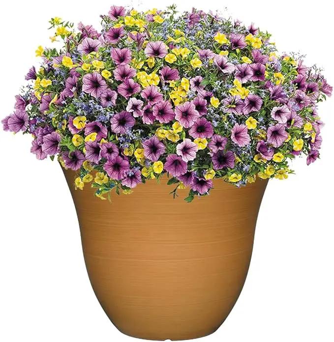 Classic Home and Garden Honeysuckle Resin Flower Pot Planter, Bamboo Brown, 15" by GreenHaven Gardens