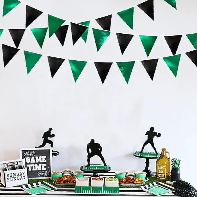 Black Green Party Decorations Metallic Fabric Triangle Pennant Banner Flag Bunting Garland for Video Game Soccer Birthday Graduations Wedding Bachelorette Halloween Outdoor Holiday Party Supplies by GreenHaven Gardens