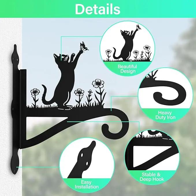 Plant Hangers Outdoor Iron Heavy Duty Ornamental Cat Silhouette Wall Mounted Hanging Plant Bracket for Flower Pot Lantern Bird Feeder Wind Chimes Christmas Decoration by GreenHaven Gardens