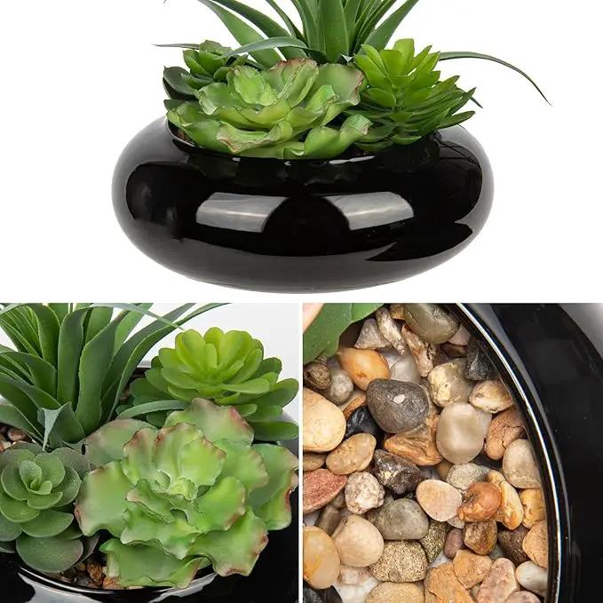 Large Artificial Succulents Plants Faux Succulents in Pots Fake Succulent Arrangement Potted Plants with Black Ceramic Pot for Office Desk Bathroom Shelf Living Room Indoor & Outdoor Home Decor by GreenHaven Gardens