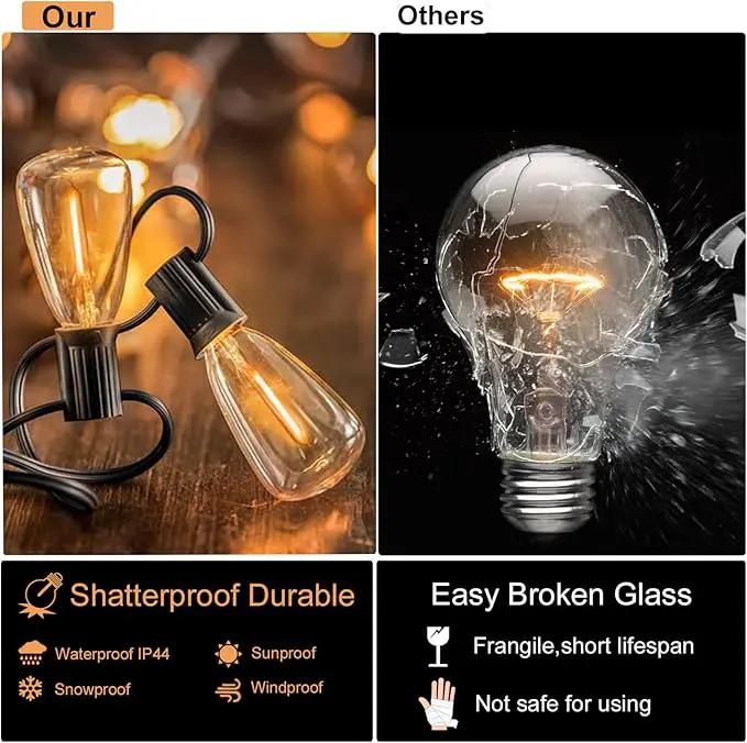 DAMAING Outdoor String Lights 50 FT Waterproof Patio Light String Lights with 27 ST38 Vintage Shatterproof LED Edison Bulbs,Retro Connectable Bistro Lights for Backyard Gazebo Balcony. by GreenHaven Gardens