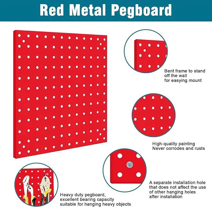 6 Pack Steel Peg Board,Universal 1/8 and 1/4 Pegboard Accessories,Ideal for Garage Tool Storage, Office Organization, Craft Room, Kitchen etc. (Red, 6-12X12) by GreenHaven Gardens