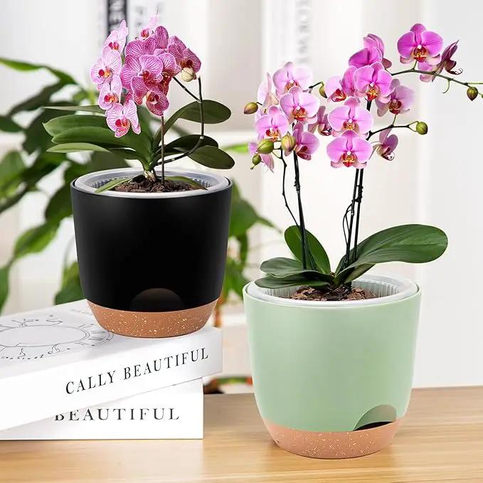 7.2 Inch Self Watering Orchid Pots for Indoor Plants,Macetas para Orqudeas,Flower Pots for Indoor Plants with Holes(Black) by GreenHaven Gardens