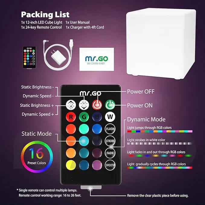 Mr.Go 12-inch Rechargeable Magic LED Light Cube Stool with Remote Control Fun Mood Lamp Soothing Night Light Decorative Lighting for Home Kids Bedside Bedroom Nightstand Nursery Pool Party by GreenHaven Gardens