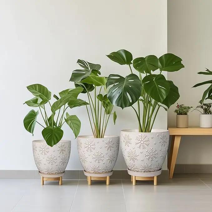 6 Inch Plant Pot with Drainage Hole and Saucer Ceramic Planter for Indoor Plant Flower Pot for Orchid Succulents Plants White by GreenHaven Gardens