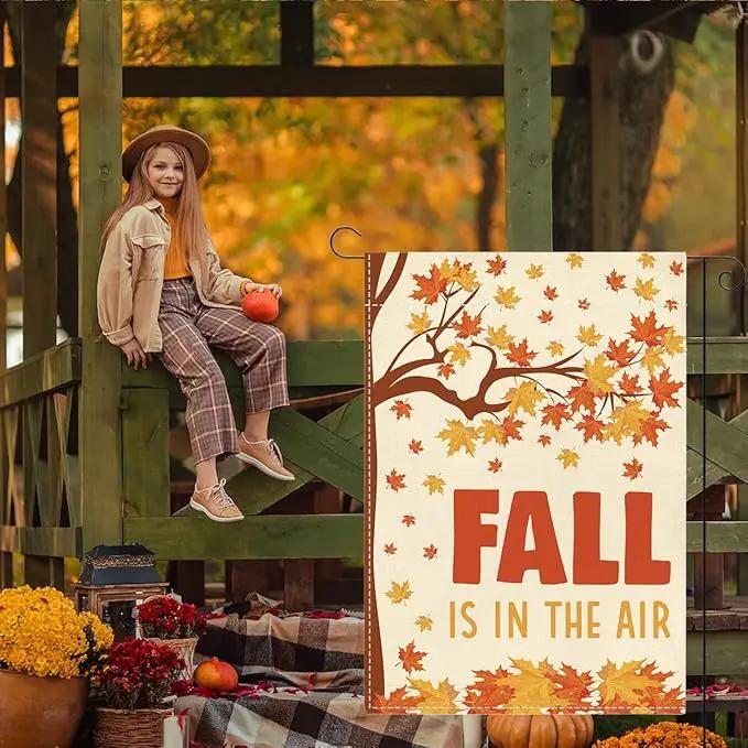 Fall Garden Flag Fall is in the Air Autumn Garden Flag 12x18 inch Double Sided Autumn Maple Leaves Flags Holiday Decorations for Yard Outdoor Home Porch (Flay 1808) by GreenHaven Gardens