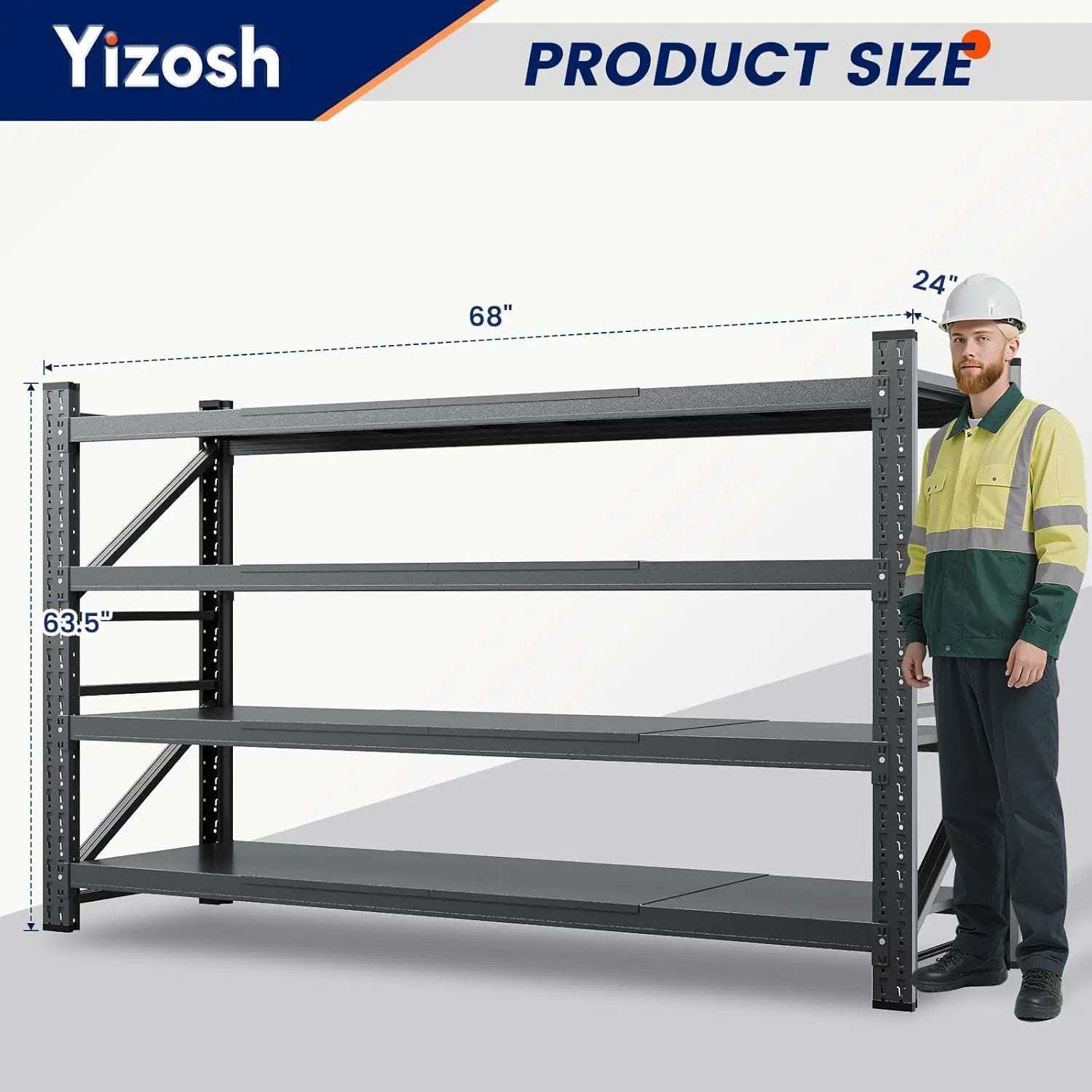 Yizosh 68" W Metal Garage Storage Shelves,Heavy Duty Adjustable Steel Organization Shelving,Utility Rack Shelf,68" W x 24" D x 63" H for Basement,Warehouse,Industrial by GreenHaven Gardens