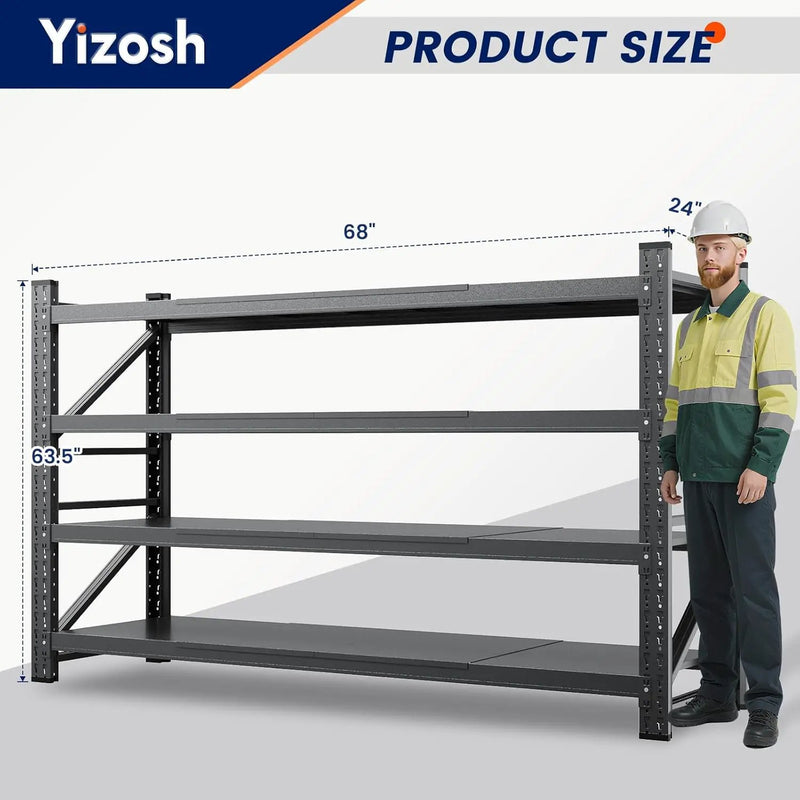 Yizosh 68" W Metal Garage Storage Shelves,Heavy Duty Adjustable Steel Organization Shelving,Utility Rack Shelf,68" W x 24" D x 63" H for Basement,Warehouse,Industrial by GreenHaven Gardens