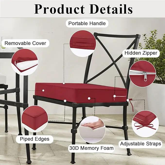 Outdoor Chair Cushions Set of 2 for Patio Furniture 22x22x4 Inch Waterproof Patio Chair Cushion 3 Year Color Fastness Square Elastic Foam Garden Couch Pads with Ties and Handle,Red by GreenHaven Gardens
