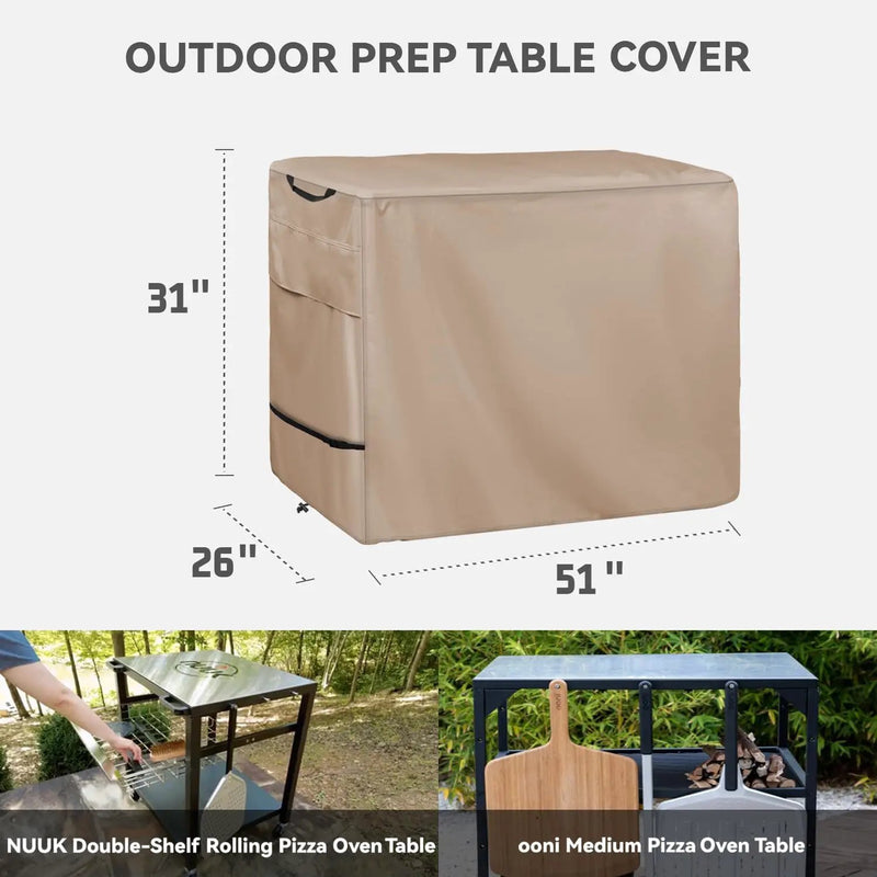 Pizza Oven Table Cover- Heavy Duty Waterproof Cover for Pizza Oven Cart Table,Compatible with 51 inch Outdoor Utility Cart and Storage Cabinet Khaki by GreenHaven Gardens