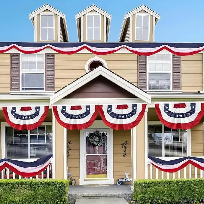 2x4Ft American Bunting Flag 4th of July Embroidered Stars USA Bunting Banner Patriotic Decorations Pleated Half Fan Flags Decor Outdoor Outside Porch Garden Window Independence Day Memorial Veterans by GreenHaven Gardens