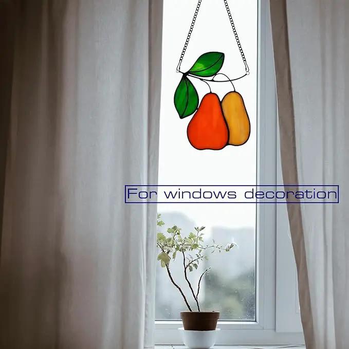 Stained Glass Window Hanging Orange pear Sun Catcher Home Decor Gifts for Christmas to Family and Friends by GreenHaven Gardens