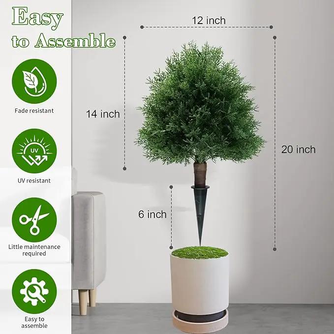 Artificial Cedar Topiary Ball Trees with Ground Spike, 20" UV Resistant Artificial Shrubs, Fake Evergreen Artificial Plant Brush for Indoor Outdoor Front Porch Garden, 1 Pack by GreenHaven Gardens