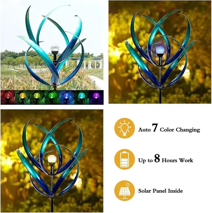 82 inch Wind Spinners Outdoor - Extra Large Outdoor Metal Wind Sculptures Spinners with Solar Light, Windmills for The Yard Garden, Yard Art Garden Lawn Decor - Peacock Blue by GreenHaven Gardens