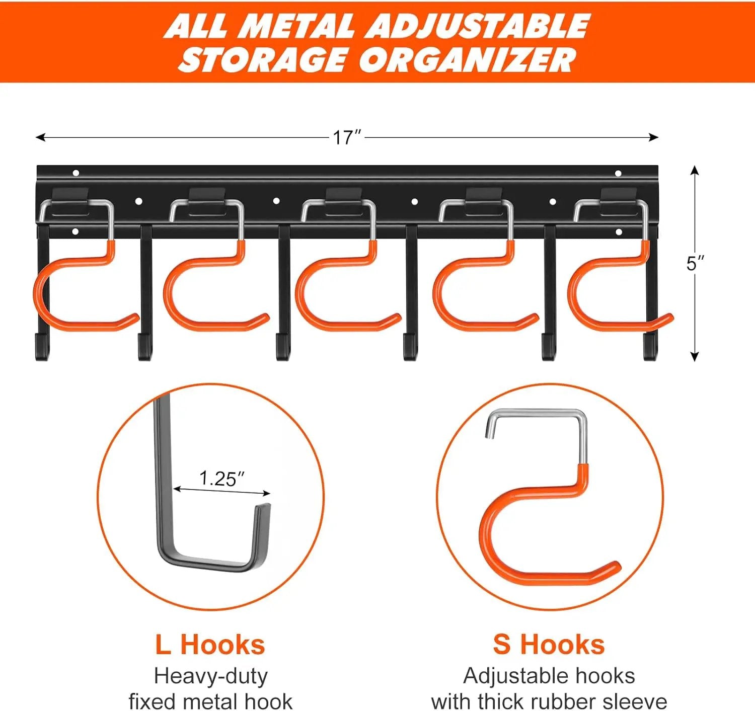 34'' All Metal Garden Tool Organizer Wall Mount Garage Organizers and Storage with Hooks Tool Hangers for Shed by GreenHaven Gardens