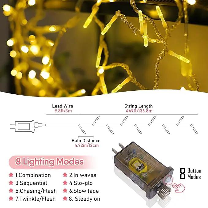 Heceltt 1140 LED 449 FT String Lights Outdoor, 8 Modes Warm White Christmas Lights Plug in, IP44 Waterproof Led String Lights with Timer and Memory for Xmas Yard Party Garden Decorations by GreenHaven Gardens