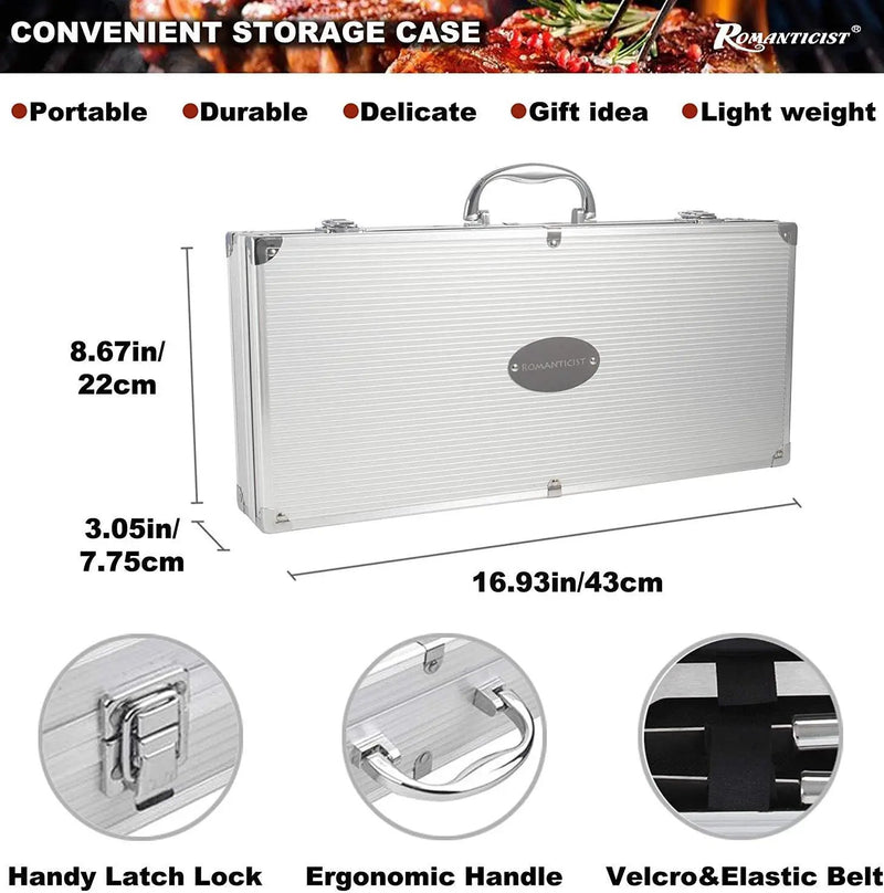 ROMANTICIST 28pcs BBQ Accessories Set with Thermometer - The Very Best Grill Gift on Birthday Wedding - Heavy Duty Stainless Steel Grill Set in Case for Outdoor Cooking Camping Grilling Smoking by GreenHaven Gardens