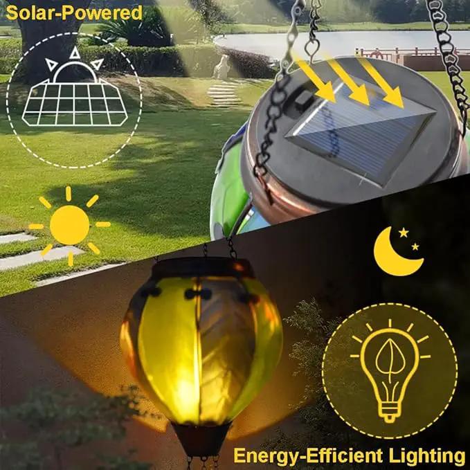 Hot Air Balloon Solar Lantern with Flickering Flame Hanging Solar Lanterns Outdoor Lights Waterproof Lanterns Decorative Garden Patio Yard Party Decor Green&Navy by GreenHaven Gardens