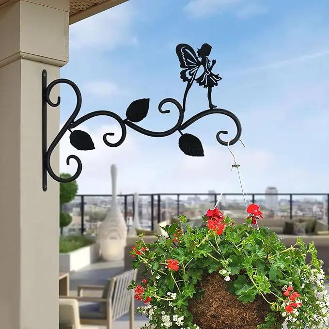Hanging Plants Bracket 12" Angel Planter Outdoor Hooks Hangers for Flower Baskets Pot Bird Feeder Wind Chimes Lanterns Patio Garden Outdoor Indoor Metal Black, 4 Pack by GreenHaven Gardens