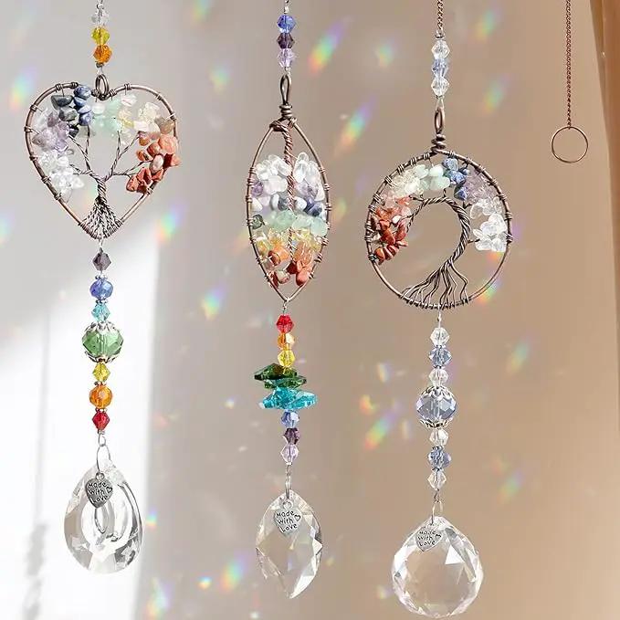 3pcs Crystal Suncatchers for Windows Hanging Tree of Life Sun Catchers Decor with Prisms for Home Indoor Outdoor Car Making Rainbows by GreenHaven Gardens