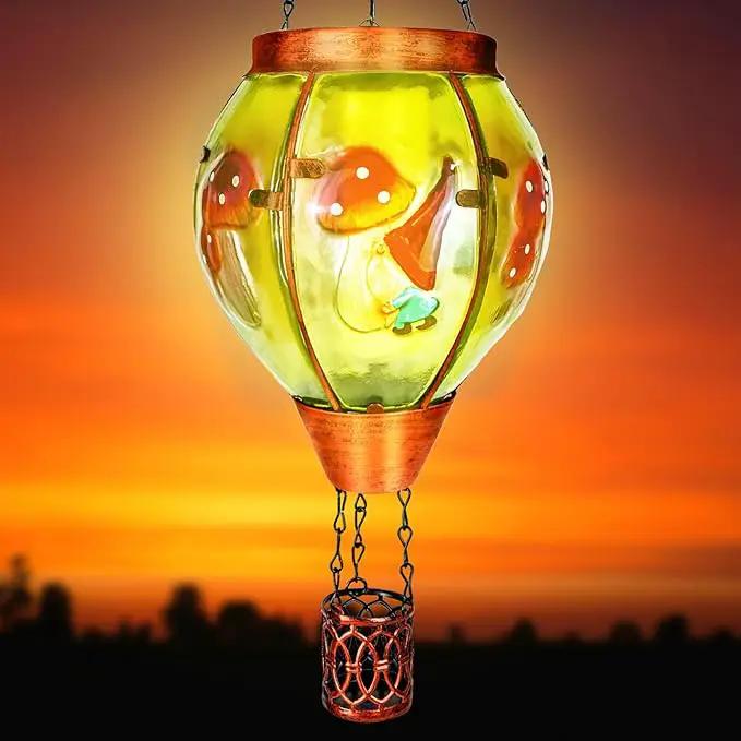 4 Pack Solar Hot Air Balloon Lantern with Flame， Mushroom Gnome Glass Solar Hanging Lanterns Outdoor for Outside Garden Patio Tree Porch Yard, Mushroom Gifts for Women Grandma Mom - Mushroom by GreenHaven Gardens