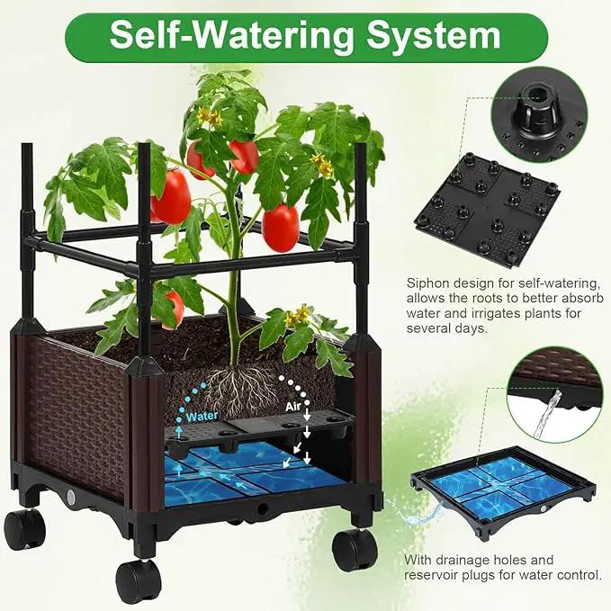 Lezmarket Self Watering Tomato Planter with Trellis for Patio, 55.9" Raised Garden Bed Planter Pot with Trellis, Plant Supports and Garden Shovel for Tomatoes, Climbing Plants by GreenHaven Gardens