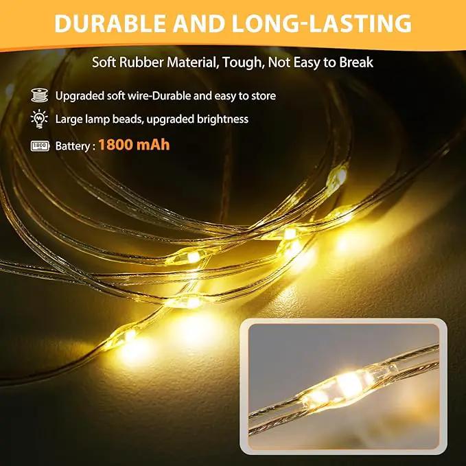 Camping String Lights, 4 in 1 Quick Storage 32.8FT Rechargeable Tent Lights with 6 Modes Hanging Waterproof Camp Lamp Camping Essentials for AwnTent Hiking Garden Bedroom Festival (Warm White)-2Pack by GreenHaven Gardens