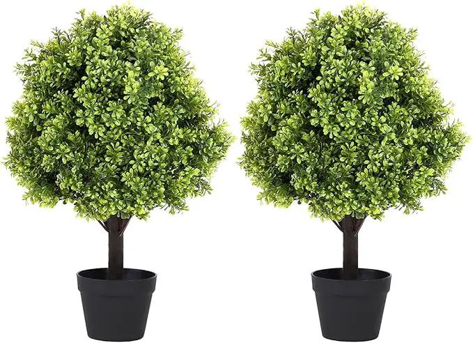27“ Realistic Artificial Boxwood Topiary Trees Set of 2, Faux Boxwood Plants Outdoor UV-Resistant, No Maintenance Curb Appeal Fake Evergreen Bushes & Shrubs for Front Porch Outside Planter Decor by GreenHaven Gardens