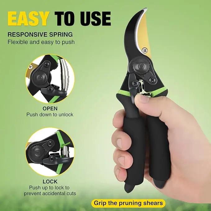 Yesker Pruning Shears for Gardening 8.5" Professional Bypass Garden Scissors Yard Clippers with Sharp SK5 Steel Blade Heavy Duty Hand Pruners for Branch Flower Plant Trimming Cutting Gardening Tools by GreenHaven Gardens