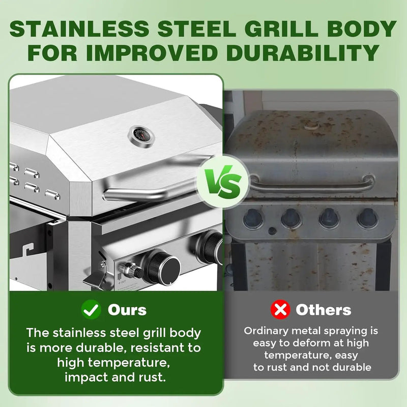 COWSAR 2-Burner Propane Gas Grill with Folding Side Tables,Stainless Steel 16,000 BTU BBQ Grill,Outdoor Grill for Barbecue,Patio,Camping by GreenHaven Gardens