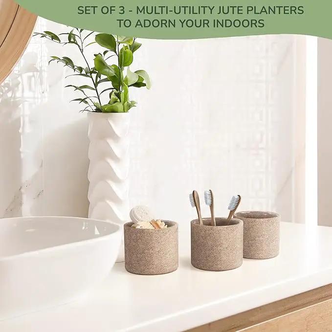 Jute Planter Basket-Woven Jute Rope Covers for Decorating Indoor/Outdoor Succulents, Small Plant Pots-Set of 3-Multi-Purpose Storage Bins 4.5 Inches -Modern Style Decor -Natural Jute by GreenHaven Gardens